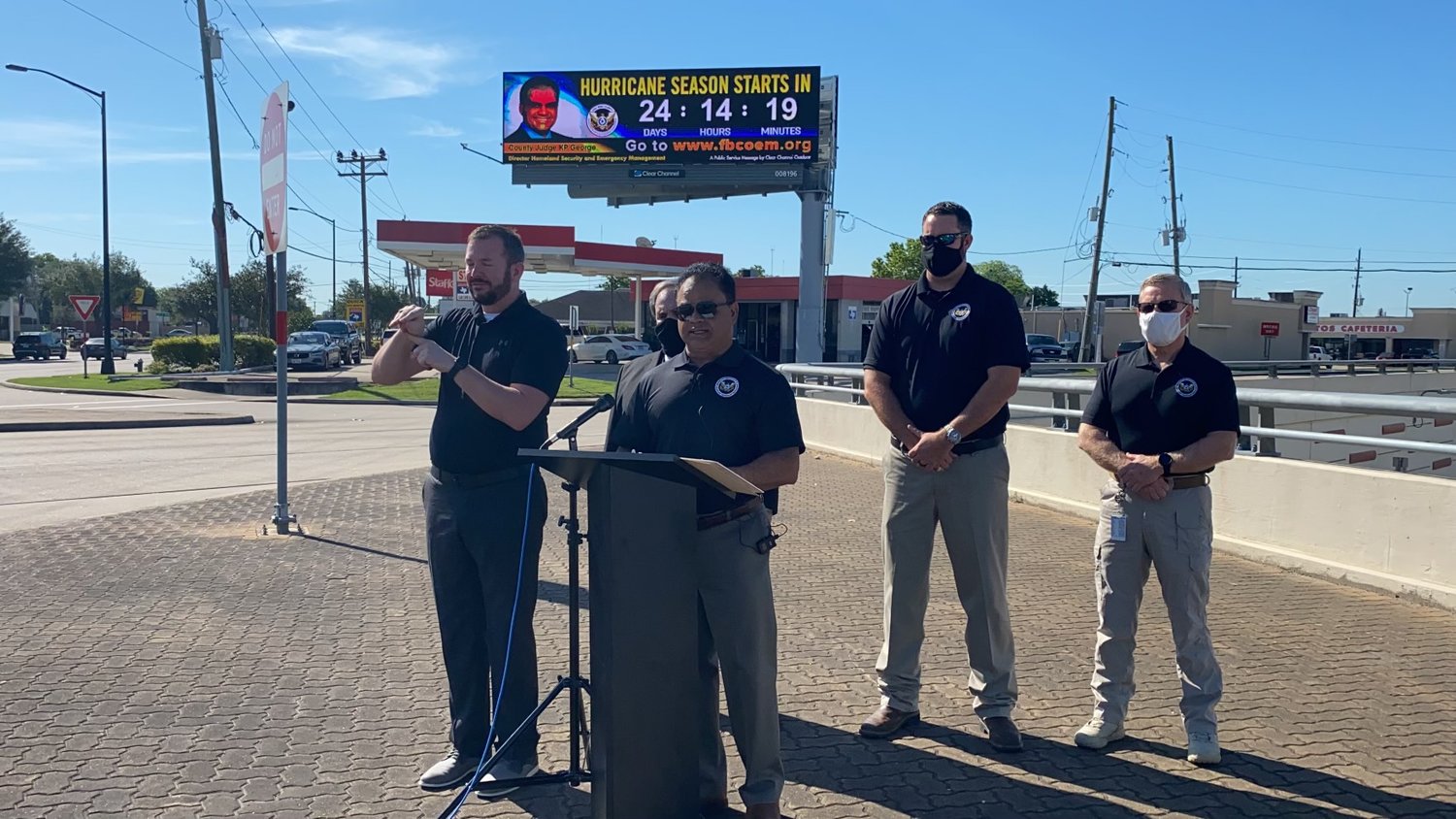 Fort Bend County Judge KP George speaks at a press conference announcing the launch of the county's new hurricane preparedness billboards in cooperation with Clear Channel Outdoor late last week.